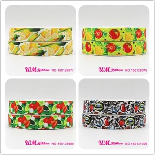Q&N ribbon 16mm 22mm 25mm 38mm 50mm 75mm Vegetables Printed Grosgrain Ribbon 50yards/roll For Headband Hair Tie Free Shipping