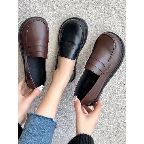 Small Leather Shoes Lady Retro Single Shoes College Wind Student Casual Shoes British Wind Big Head Doll Shoes Flat Womens Shoes