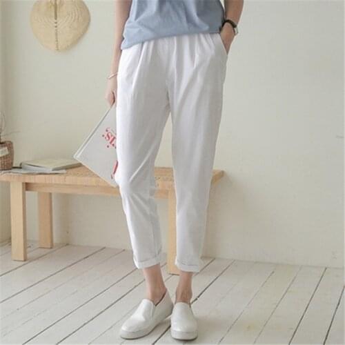 Mazefeng New 2020 Summer Women Pants 6 Colors High Waist Pockets Casual Cotton and Linen Ankle-Length Harem Trousers Size M-XL