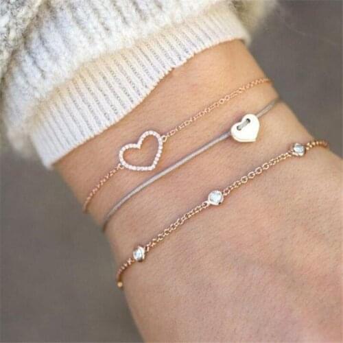 Fashion 3Pcs/Set Crystal Chain Bracelet for Women Female Heart Shaped Gold Bracelet European And American Style Jewelry