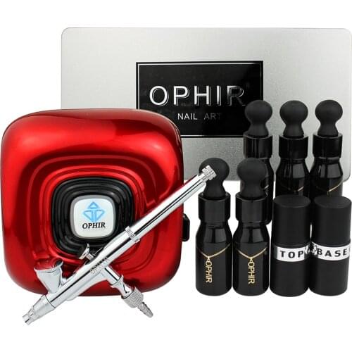 OPHIR PRO 0.3mm Airbrush Kit with Air Compressor for Nail Art Paint Stencils & Nail Inks & Bag Air Brush Gun Nail Tools_OP-NA003