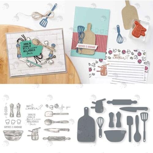 COOKING SET HOMEMADE Kitchen Tools Whisk Bowl Spoon Metal Cutting Die And Stamps Scrapbooking Background DIY Decoration Craft