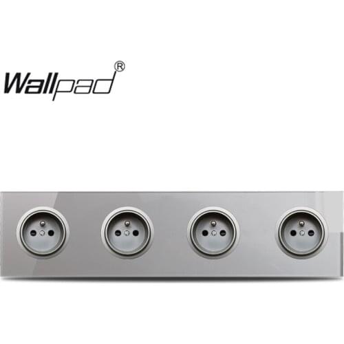 Wallpad L6 Grey Quadruple 4 Way French Plug Power Outlet Wall Socket with Tempered Glass Panel 344*86mm 4 Port 4 Gang
