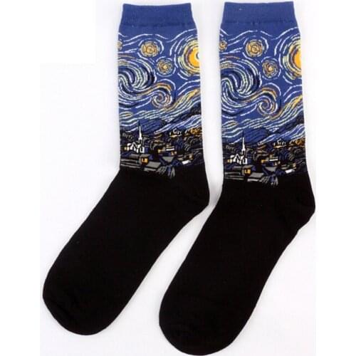 New 1 Pair Retro Vintage Unisex Women Men Modern Renaissance Van Gogh Starry Night Art Oil Painting Sock Funny Novelty Socks