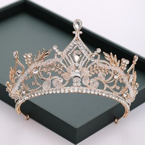 New Gold Wedding Hair Accessories Crystal Rhinestone Tiaras Crowns Handmade Big Crown Bride Women Jewelry Hair Ornaments Gifts
