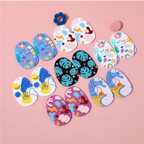 New 30pcs/lot Relief effect cartoon Flower color block leaves print geoemtry irregular shape acrylic beads diy jewelry making