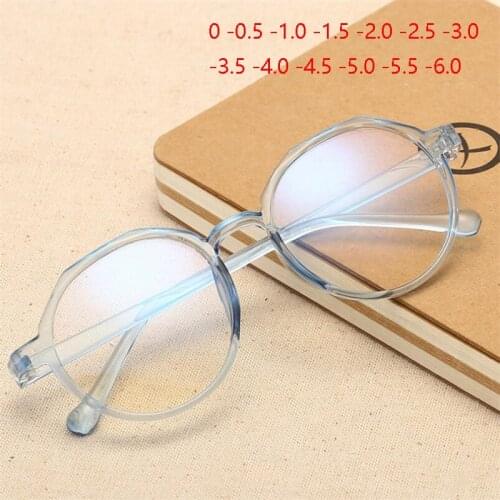 Transparent Blue Frame Student Finsihed Myopia Glasses Unisex Retro Round Short-sighted Eyeglasses Diopter 0 -0.5 -1.0 To -6.0