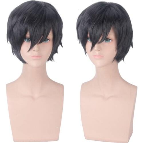 35cm Anime DARLING in the FRANXX Cosplay Hiro Wig Role Playing Wigs Halloween Cosplay Black Hair Wig Cap