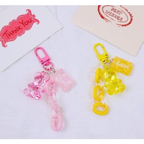 DIY Teddy Bear Candy Jelly Rubber Kids Keychain For Women Trinket Key Chains Ring Car Bag Pendent Charm Airpods Accessories D753