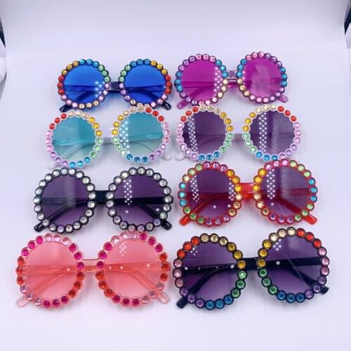 2021 Lovely Kids Round Sunglasses Bling Rhinestone Frame UV400 Protection Sunglasses for Girls Boys 2-8 years