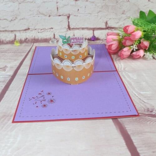 3D Handmade Two Layer Happy Birthday Cake Cupcake Paper Invitation Greeting Cards PostCard Kids Birthday Party Creative Gift