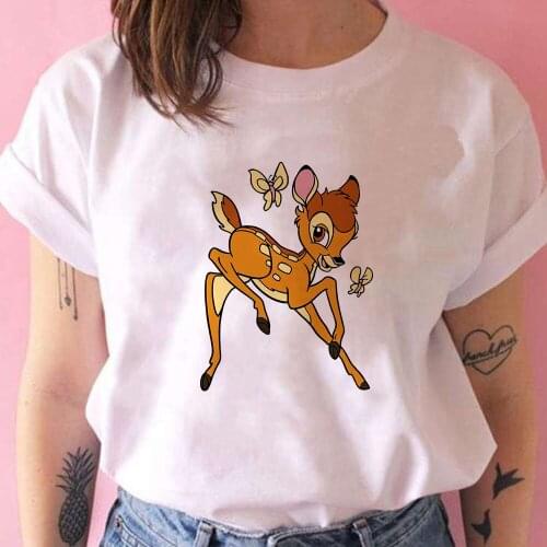 Bambi Disney Brand Clothes Cartoon Graphic Women T Shirt Summer Urban Leisure Street Wear Roupas Femininas Tumblr Dropship