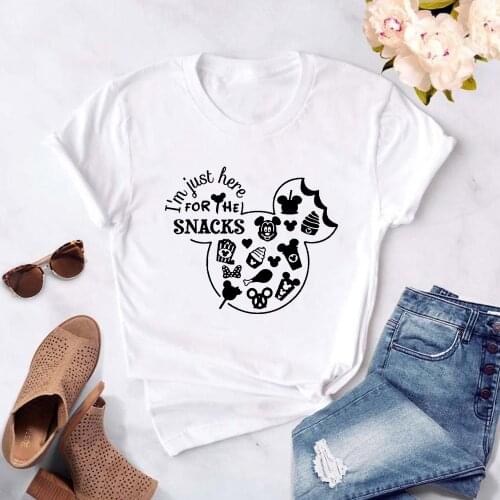Woman Tshirts I'm Just Here FOR THE SNACKS Mickey Mouse Head Clothes Kawaii Hip Hop Tops Harajuku Kpop Aesthetic Graphic Tee