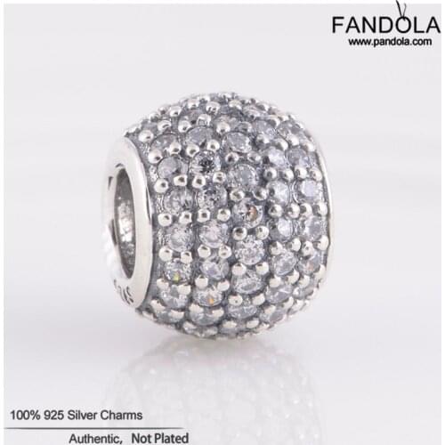 100% Authentic 925 Sterling Silver Pave Light Clear CZ Ball Charms Beads for Jewelry Making Fits Original Bracelet Kralen