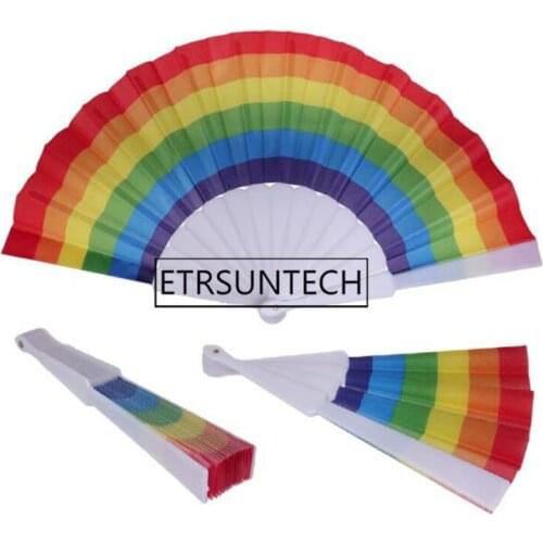 150pcs Rainbow Fans Rainbow Folding Fans Colorful Hand Held Fan Summer Accessory For Wedding Party Decoration
