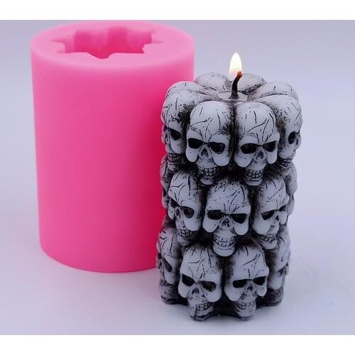 2021 New 3D Skeleton Candle Molds 3D Skull Cylinder Silicone Mold for Candle Wax Mould for Resin Plaster Halloween Crafts Gifts