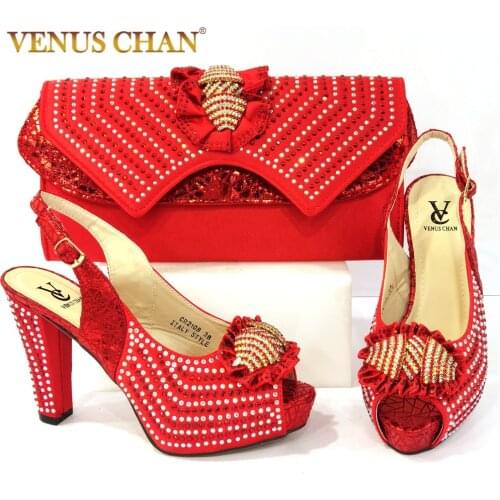 2021 African Hot Selling Italian Design Nigerian Newest Fashion Classic Style Elegant Ladies Shoes and Bag Set in Red Color
