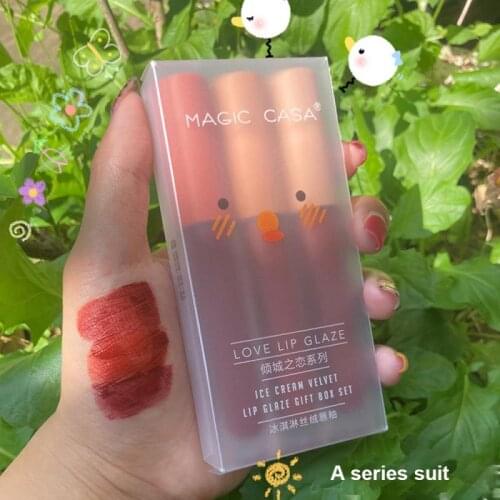 3 Pcs/set Lip Gloss Velvet Liquid Lipstick Kit Matte Nonstick Cup Waterproof Long Lasting Makeup Lip Glaze Gift Set TSLM1
