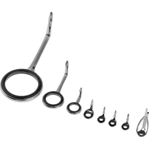 8pcs Mixed Size Stainless Steel Fishing Rod Guide Set Tip Strong Line Rings Fishing Rod Guide Tip Top Repair Kit
