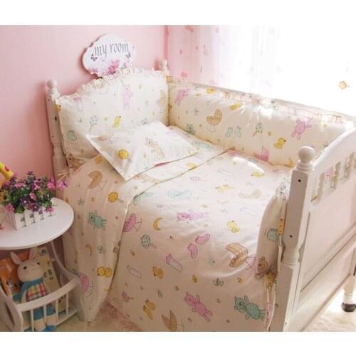 9PCS Whole Set Baby Bed Sheet Baby Bedding kit de berço Cotton Set for Newborn Super Soft Colorfu, 120*60/120*70cm