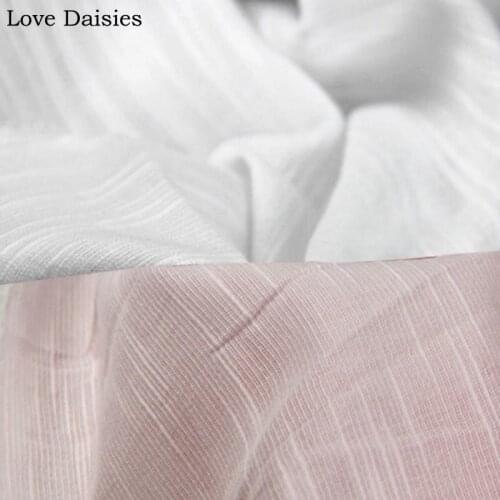 WHITE PINK Transverse Stripe 100% Cotton Slub Transparent Thin Fabric for Summer Apparel Blouse Dress Shirt Top Cushion Tissue