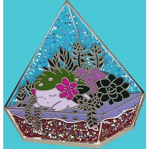 Glitter Pyramid Succulent Terrarium Brooch Pins Enamel Metal Badges Lapel Pin Brooches Jackets Jeans Fashion Jewelry Accessories