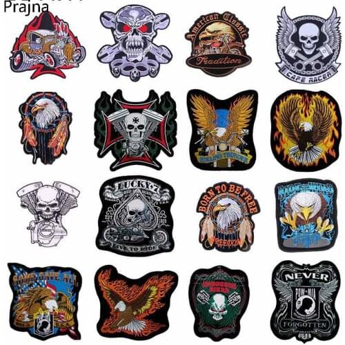 Prajna Skull Black Applique Clothes Large Embroidery Patch For Clothes Embroidered Punk Rock Patch Iron Biker patch Stalk D