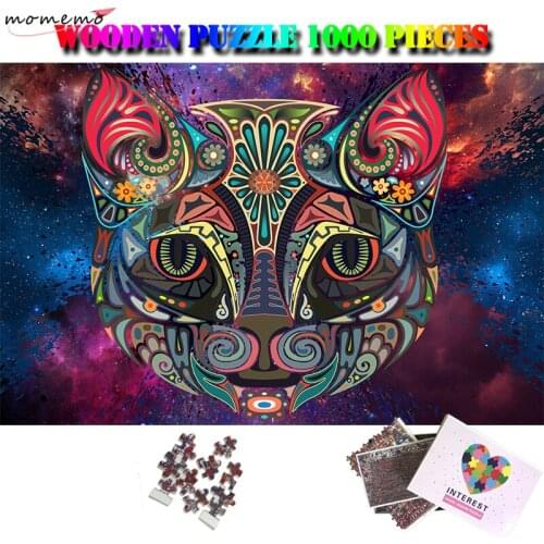 MOMEMO Wooden Jigsaw Puzzles Color Cat 1000 Pieces Puzzles for Adults Creative Animals DIY Assembling Puzzle Games Toys for Kids