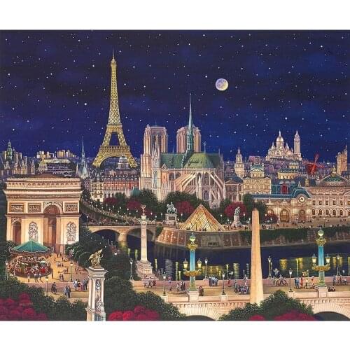 Diy 5D Paris Eiffel Tower Moon River Bridge Full Diamond Painting Cross Stitch Kits Art Scenic 3D Paint By Diamonds