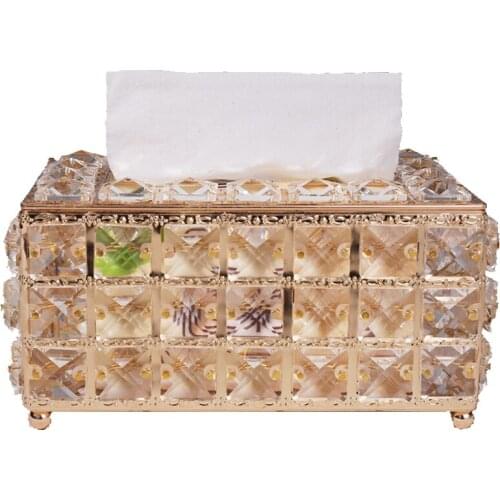 European Diamond Tissue Box Luxury Golden Simple Tissue Box Metal Large Storage Vloeipapier Nordic Living Room Decorative AE50ZJ