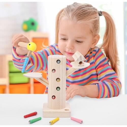 Childrens Woodpecker catching insects games bugs for kids model trees kids magnetic fishing wooden toys toddler toys 2 years