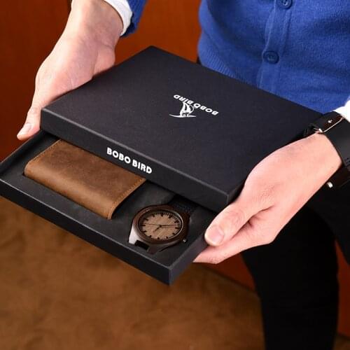 Personalized Bifold Wallet and Wooden Watches for Men Engraved Family Gift for Son Dad