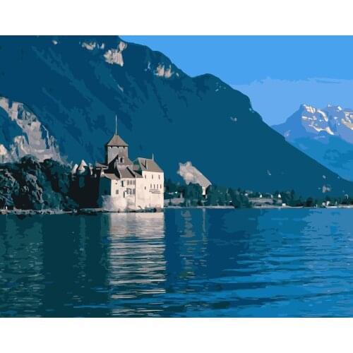 MaHuaf-j355 Switzerland Lake West Lake castle oil painting by numbers for home decor