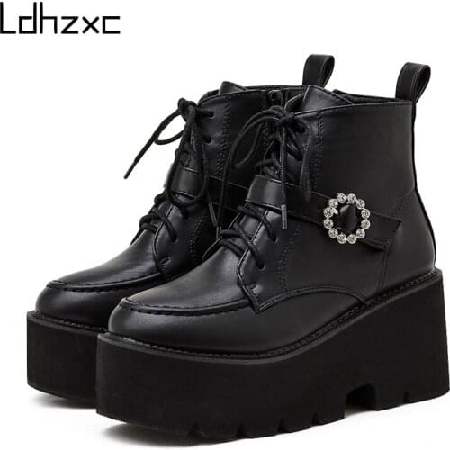 LDHZXC winter Ankle Boots Ankle Boots Women fashion Thick Platform high Heels Sexy Short Boots Female Trend Style Black British