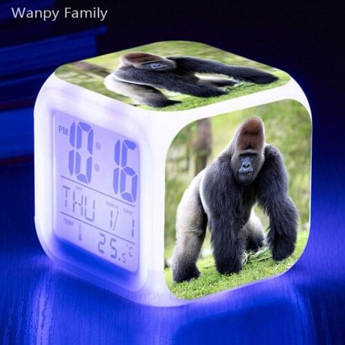 Cute Gorilla Alarm Clock Large screen multifunction LED digital clock kids room touch sensing Luminous electronic alarm clock