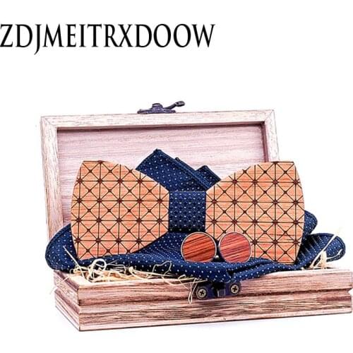 New Luxury Grid Wood Mens Bow Tie Wooden Stripe Bow Ties Handmade Plaid Bowtie For Men Wedding Party Accessories Neckwear T226