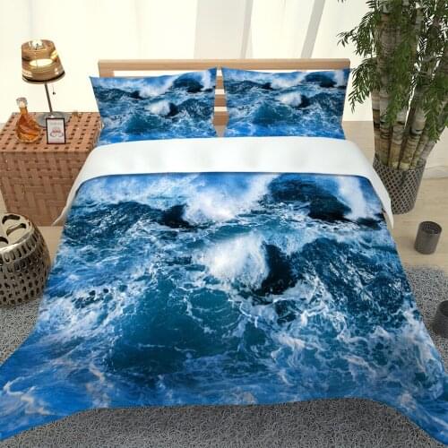 Single Full Double Bed Linen Flat Sheet blue waves bedding set 3pcs Duvet Cover Set With Pillowcase Bedding Sets
