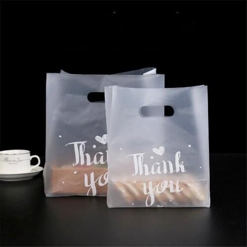 50pcs Thank You Plastic Gift Bags Plastic Shopping Bags With Handle Christmas Wedding Party Favor Bag Candy Cake Wrapping Bags