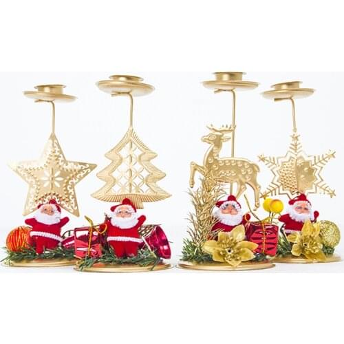 Christmas Candlestick Santa Claus Snowflake Star Iron Candle Ornament Gift Desktop Candle Holder For Xmas Table Home Decoration