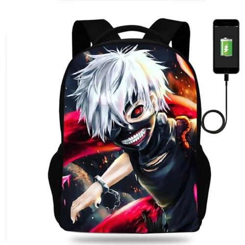 Hot Anime Tokyo Ghoul Kids School Backpack for Teenager Boy Children School Bags Girl Bookbag Men Women USB Charging Travel Bags