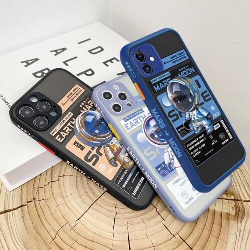 Space Astronaut Matte Translucent Phone Case For iphone 12 11 Pro Mini XS MAX X XR 7 8 Plus SE 2 Silicone Hard Cover Coque Funda