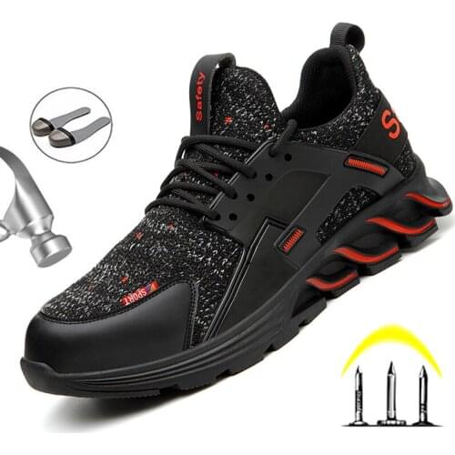 Work Safety Shoes Men Steel Toe Shoes Work Boots Indestructible Shoes Puncture-Proof Mens Boots Safety Work Shoes Outdoor Male