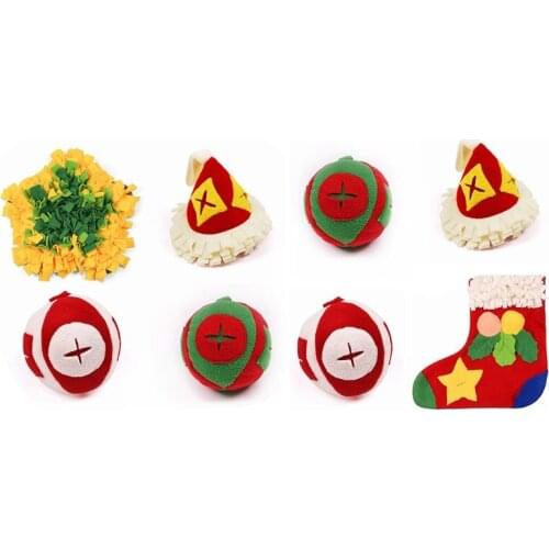Christmas Element Pet Snuffle Feeding Mat Playing Ball Set Washable Dog Puzzle Toys Nosework Blanket for Dogs Puppy 896B
