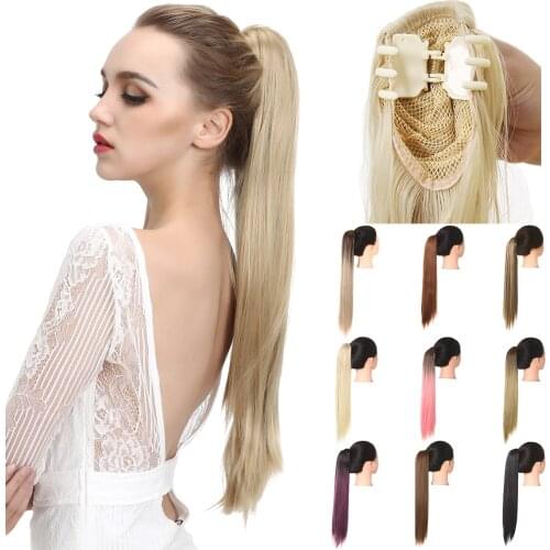 SARLA Hairpiece Claw in Ponytail Synthetic Fake Hair Extension Long Straight Afro Overhead Tail False Pigtail Blonde Clips Tail