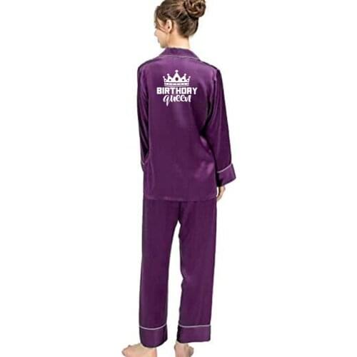 Birthday party QUEEN SQUAD Womens silk pajamas long pants Pajama Set Birthday Gifts