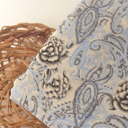 Vintage blue cashew black cotton cotton linen clothing scarf tablecloth design fabric