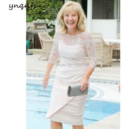 YNQNFS M122 Robe Cocktail Knee Length Taffeta Mother of the Bride Dresses with Lace Sleeves Vestido de Festa Womens dresses