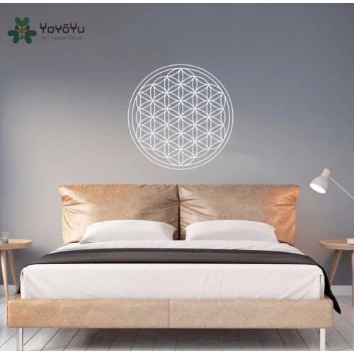 YOYOYU Vinyl Wall Sticker Flower Of Life Geometric Round Decal Bedroom Living Room Decoration Simple White Dandelion FD026