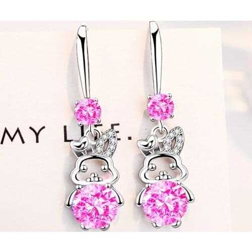 Womens Fashion Animal Design Drop Earrings Bring Lucky Bunny Shiny Crystal Zircon Dangle Earring Cute Piercing Ear Jewelry Gift