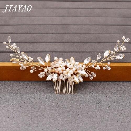 Pearl Rhinestone Hair Comb Headband Women Hair Jewelry Golden Ladies Hair Comb Bridal Hair Accessories Headpiece Headband